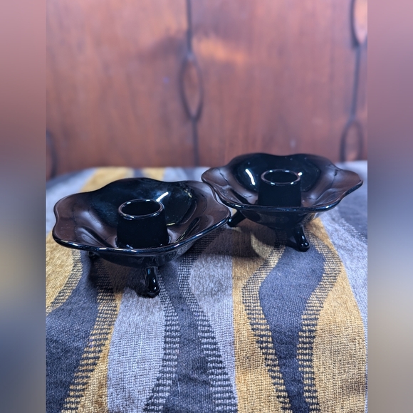 2 Glossy Black Vintage Candle Stick Holders - Picture 5 of 6